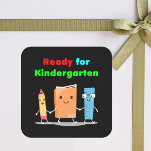 Cute Ready for Kindergarten School Book Dark Colou Square Sticker