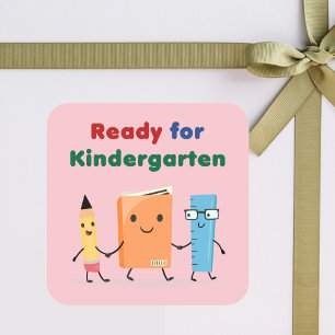 Cute Ready for Kindergarten School Book  Square Sticker