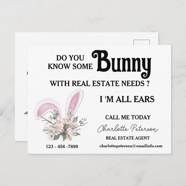 Cute Real Estate Easter or Spring Prospecting Holiday Postcard (Front/Back)