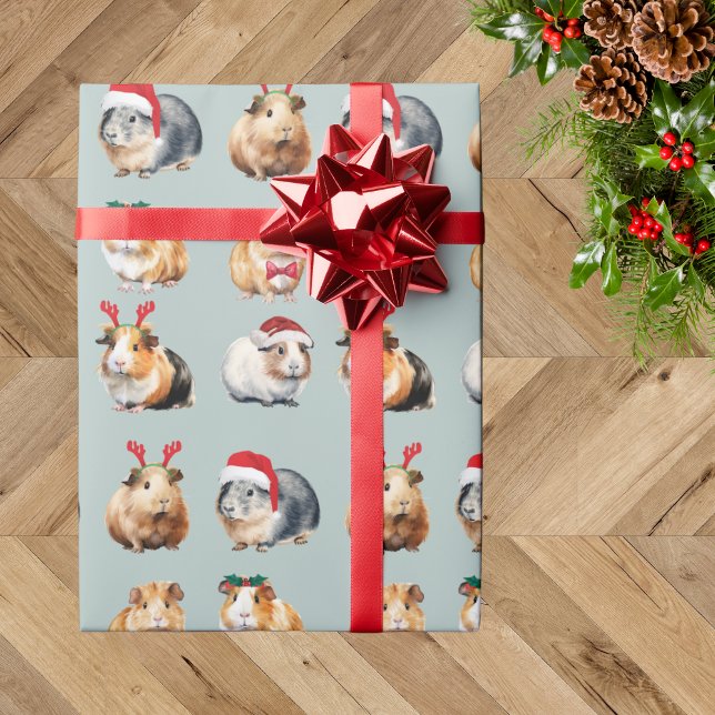 Cute Realistic Guinea Pig Christmas Wrapping Paper (Creator Uploaded)