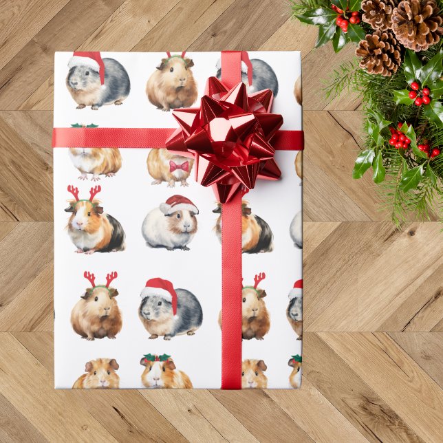 Cute Realistic Guinea Pig Christmas Wrapping Paper (Creator Uploaded)