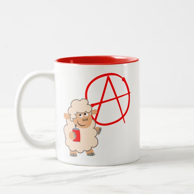 Cute Rebellious Cartoon Sheep Two-Tone Coffee Mug (Left)