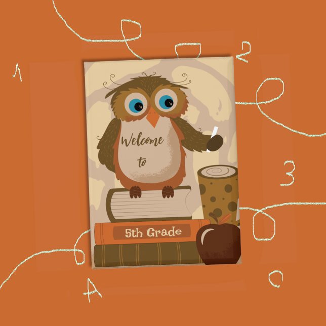 Cute Rectangular Owl Back-to-School Pin Button (Cute brown owl back-to-school button with grade level .)