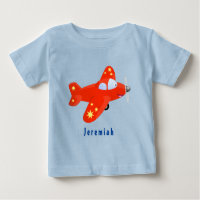 Cute red aeroplane flying cartoon illustration