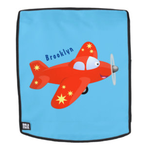 Cute red aeroplane flying cartoon illustration backpack