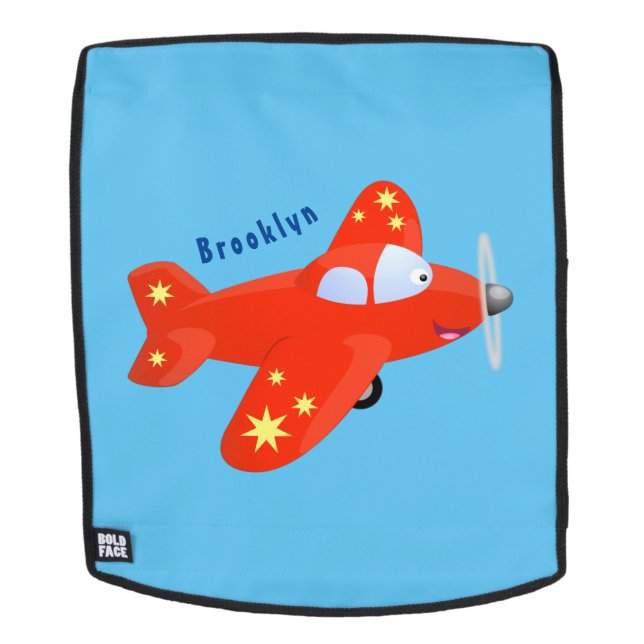 Cute red aeroplane flying cartoon illustration backpack (Removable Face)
