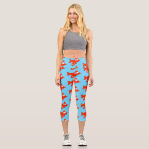 Cute red aeroplane flying cartoon illustration capri leggings
