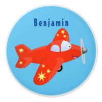 Cute red aeroplane flying cartoon illustration