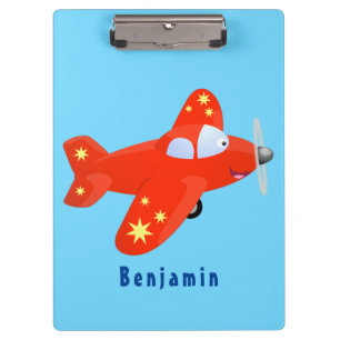 Cute red aeroplane flying cartoon illustration clipboard