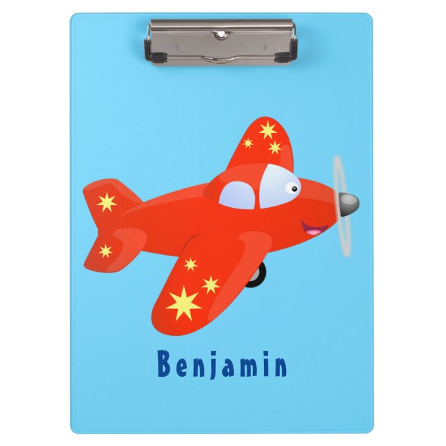 Cute red aeroplane flying cartoon illustration clipboard (Front)