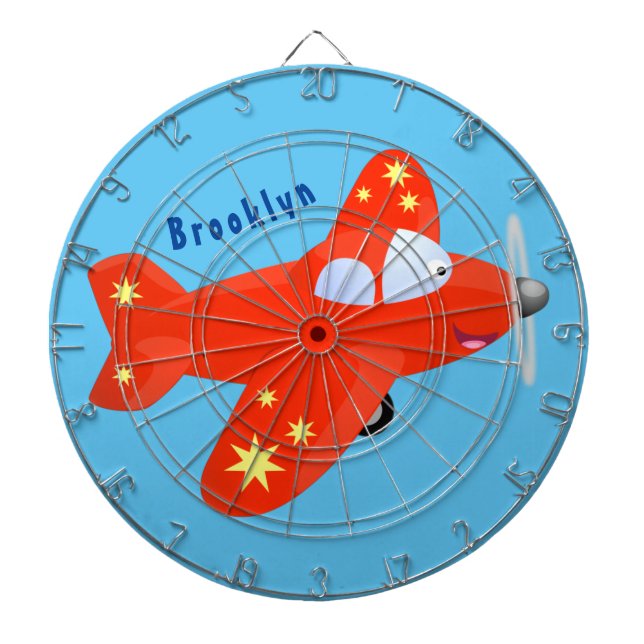 Cute red aeroplane flying cartoon illustration dartboard (Front)