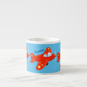 Cute red aeroplane flying cartoon illustration espresso cup