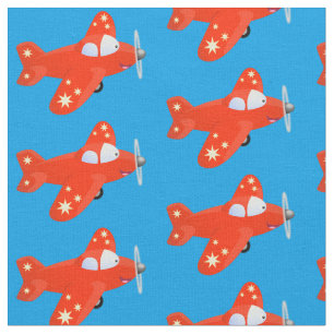 Cute red aeroplane flying cartoon illustration fabric