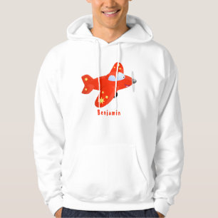 Cute red aeroplane flying cartoon illustration hoodie