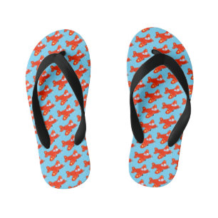 Cute red aeroplane flying cartoon illustration kid's thongs