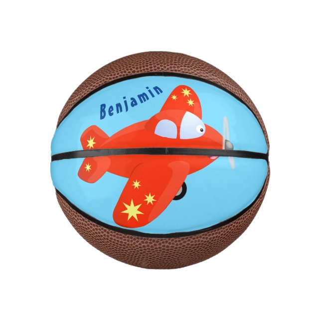 Cute red aeroplane flying cartoon illustration mini basketball (Front)