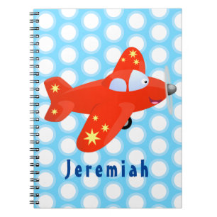 Cute red aeroplane flying cartoon illustration notebook