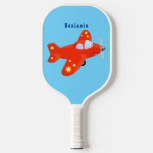 Cute red aeroplane flying cartoon illustration  pickleball paddle