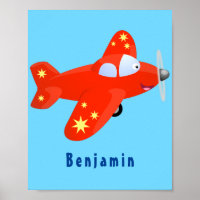 Cute red aeroplane flying cartoon illustration