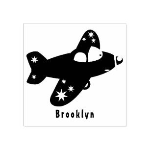 Cute red aeroplane flying cartoon illustration rubber stamp