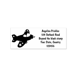 Cute red aeroplane flying cartoon illustration rubber stamp