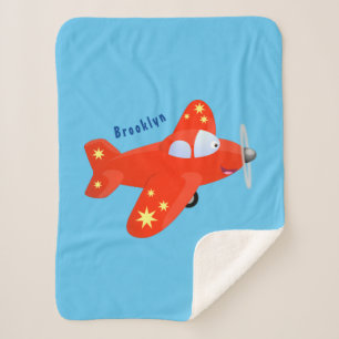 Cute red aeroplane flying cartoon illustration sherpa blanket