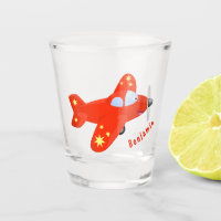 Cute red aeroplane flying cartoon illustration