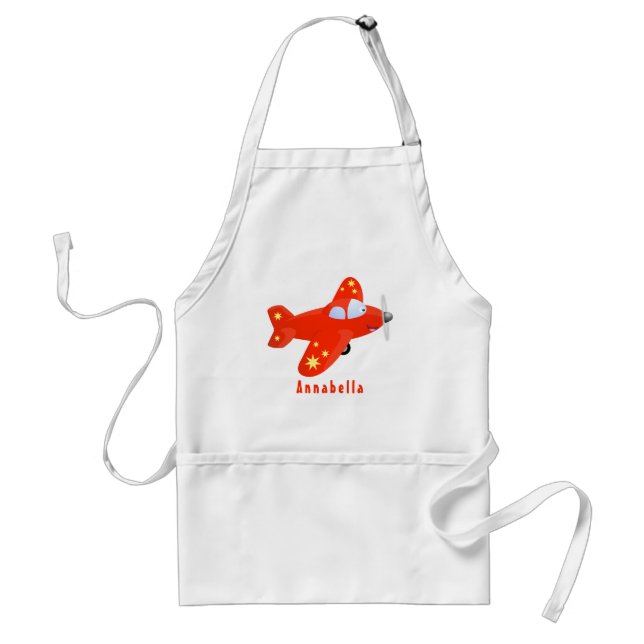 Cute red aeroplane flying cartoon illustration standard apron (Front)