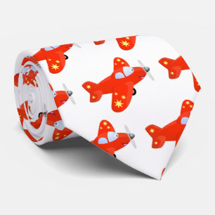 Cute red aeroplane flying cartoon illustration tie