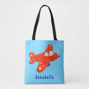 Cute red aeroplane flying cartoon illustration tote bag
