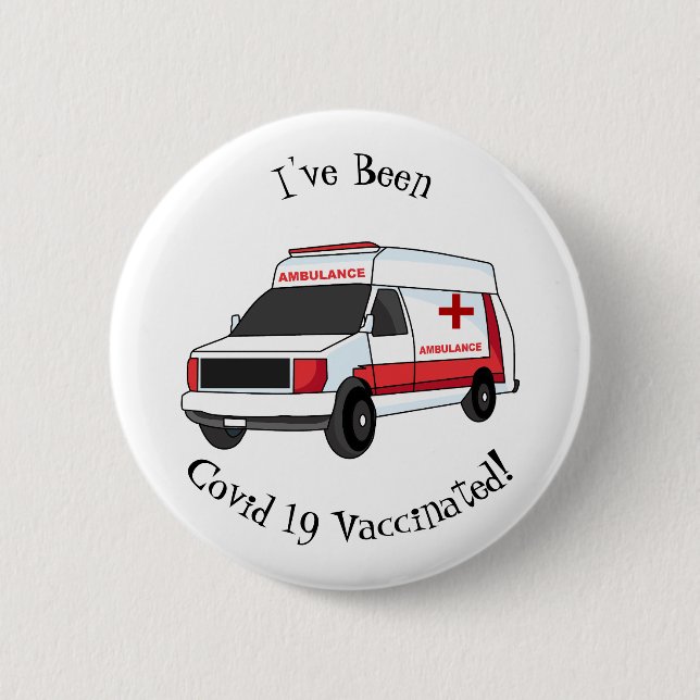 Cute red ambulance van cartoon 6 cm round badge (Front)