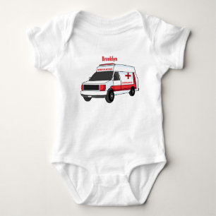 Cute red ambulance van cartoon  baby bodysuit
