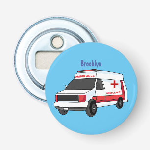 Cute red ambulance van cartoon bottle opener