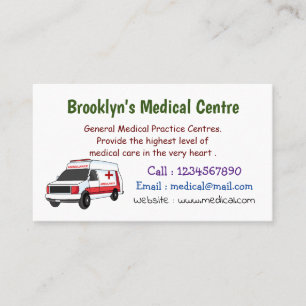 Cute red ambulance van cartoon business card