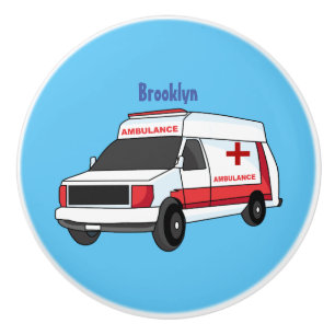 Cute red ambulance van cartoon  ceramic knob