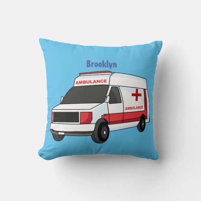 Cute red ambulance van cartoon cushion (Front)