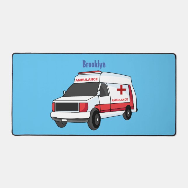 Cute red ambulance van cartoon desk mat (Front)