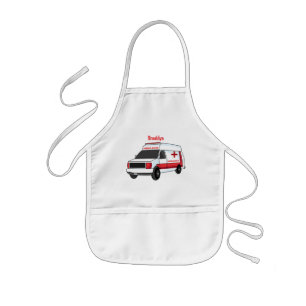 Cute red ambulance van cartoon kids apron