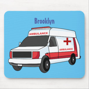 Cute red ambulance van cartoon mouse pad