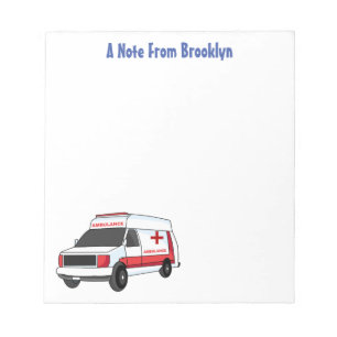 Cute red ambulance van cartoon notepad