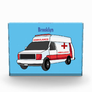 Cute red ambulance van cartoon photo block