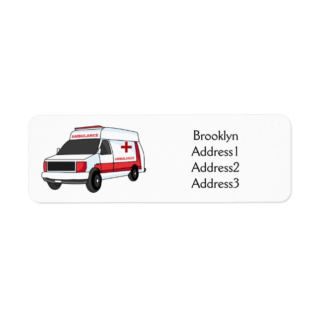 Cute red ambulance van cartoon return address label (Front)