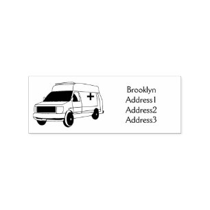 Cute red ambulance van cartoon  rubber stamp
