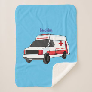 Cute red ambulance van cartoon sherpa blanket