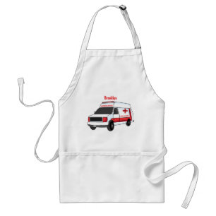 Cute red ambulance van cartoon standard apron