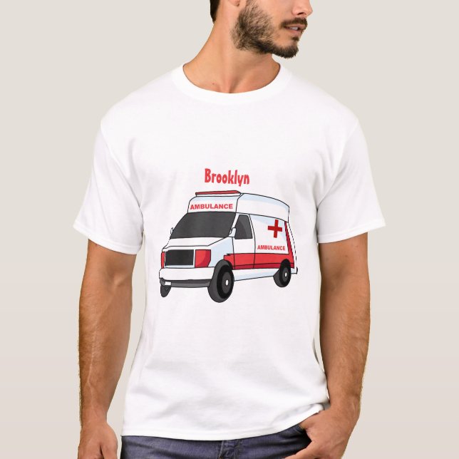 Cute red ambulance van cartoon T-Shirt (Front)