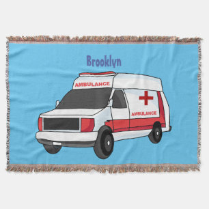 Cute red ambulance van cartoon throw blanket
