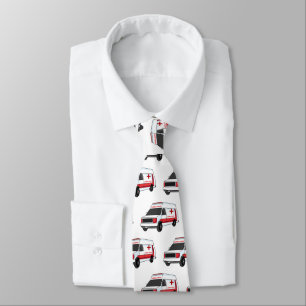 Cute red ambulance van cartoon tie