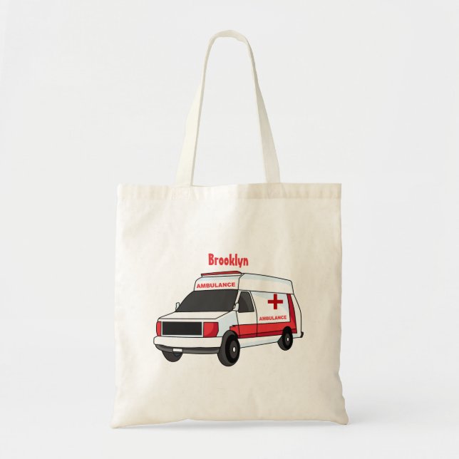 Cute red ambulance van cartoon tote bag (Front)