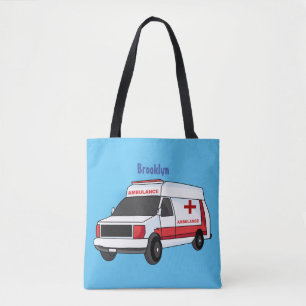 Cute red ambulance van cartoon  tote bag